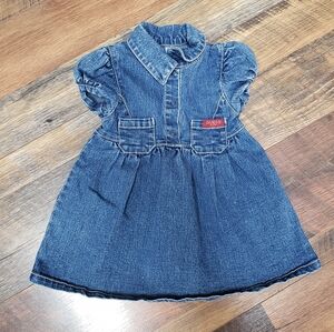 Vintage Guess Baby Blue Denim Short Sleeve Collared Dress, Size 6-9 Months